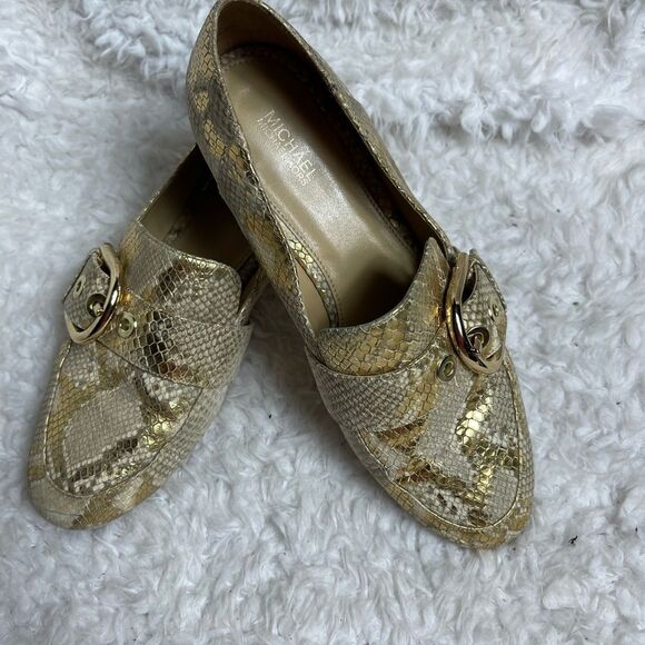 Michael Kors leather snake embossed metallic gold slip on loafers Size 7M - Picture 4 of 10